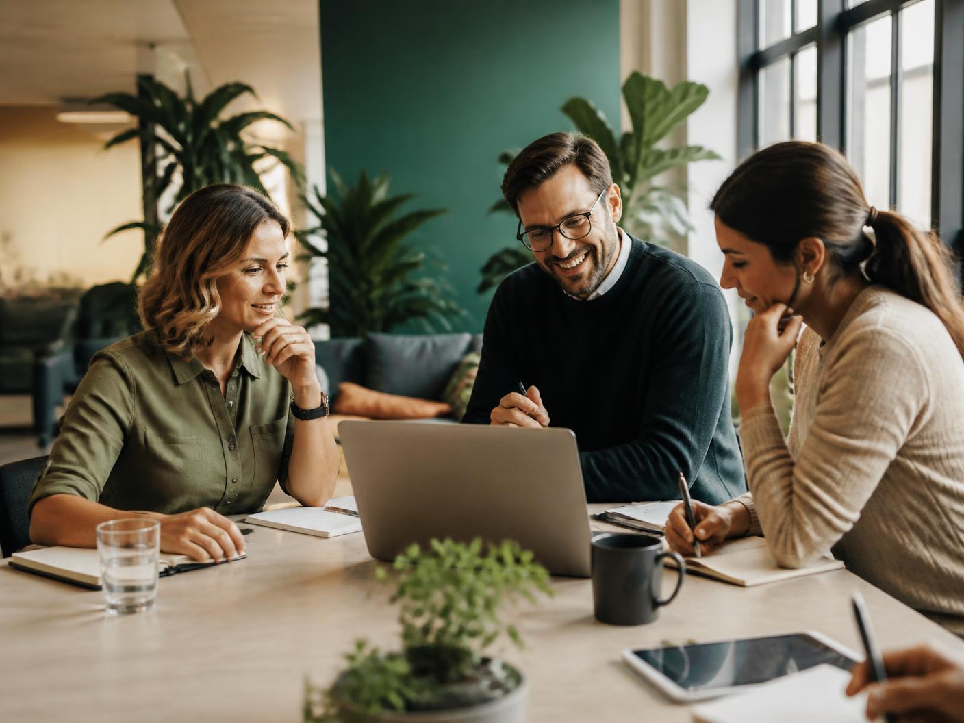 Business advisors reviewing plans with a small business owner